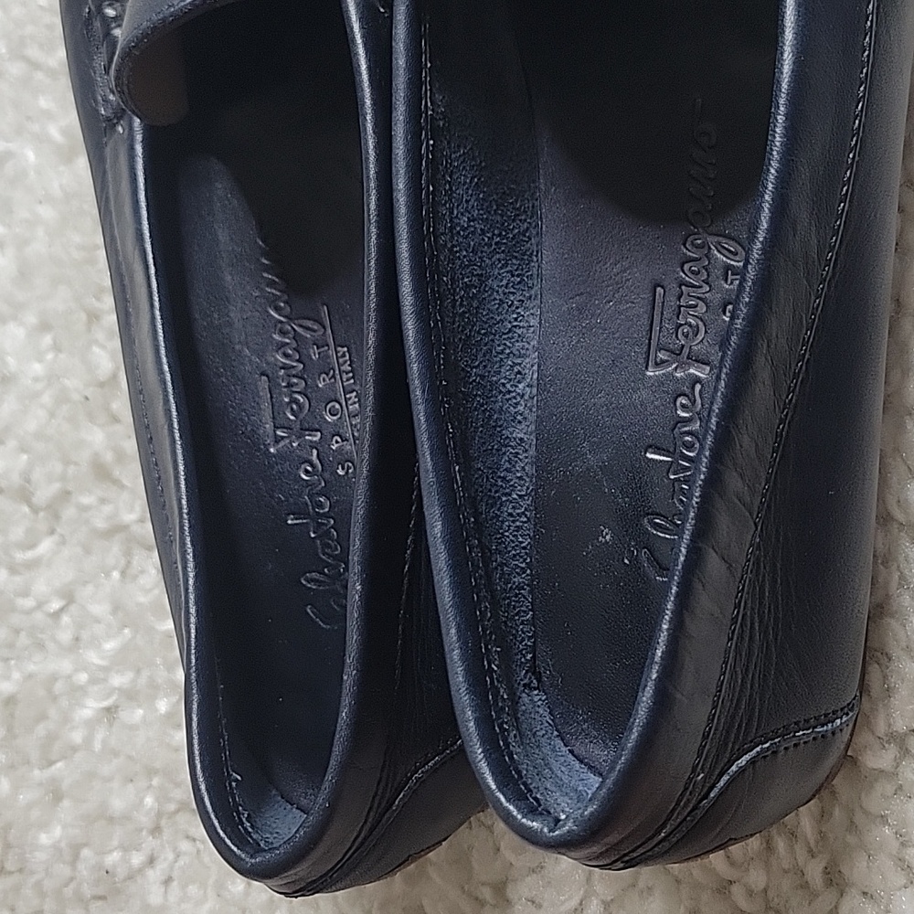 Salvatore ferragamo Ganachi navy leather driving loafers/shoes size 7 - Picture 13 of 16